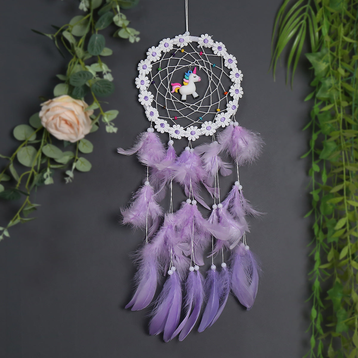 Unicorn Dream Catcher With Warm Fairy Lights Bedroom Decor