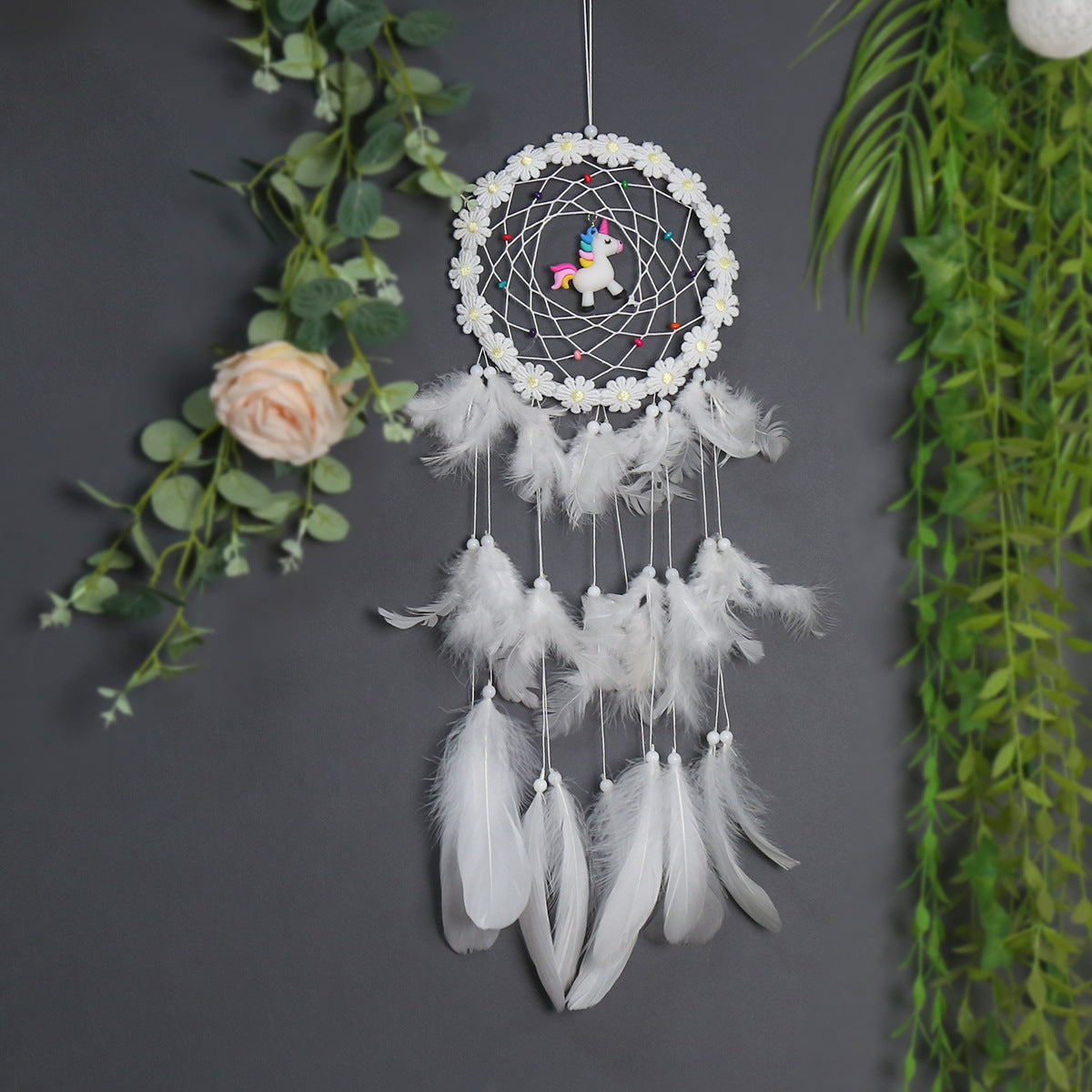 Unicorn Dream Catcher With Warm Fairy Lights Bedroom Decor