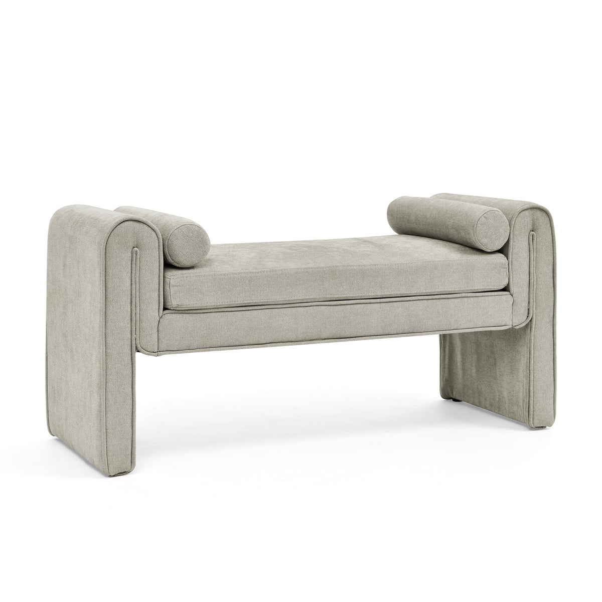 Linen Upholstered Bedroom Bench with Bolster Pillows