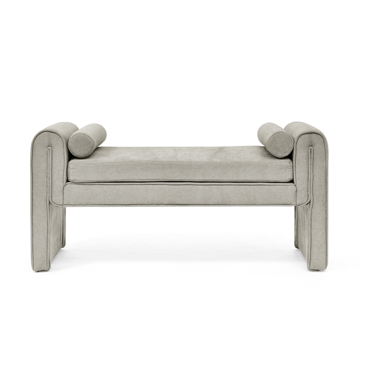 Linen Upholstered Bedroom Bench with Bolster Pillows