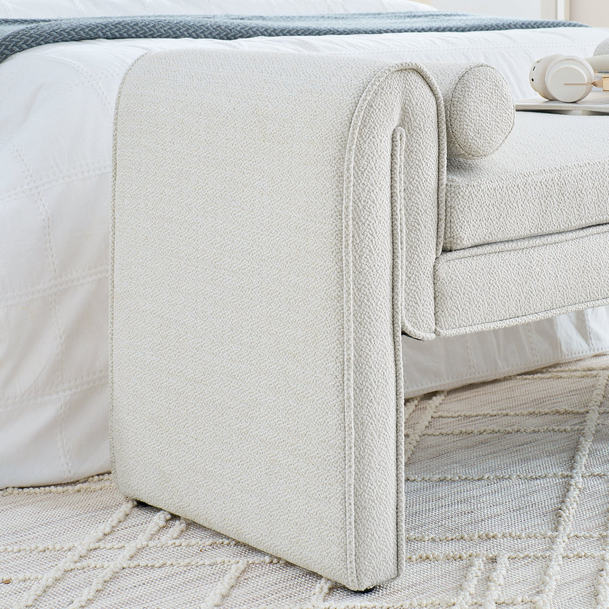 Upholstered Bedroom Storage Bench with Bolster Arms