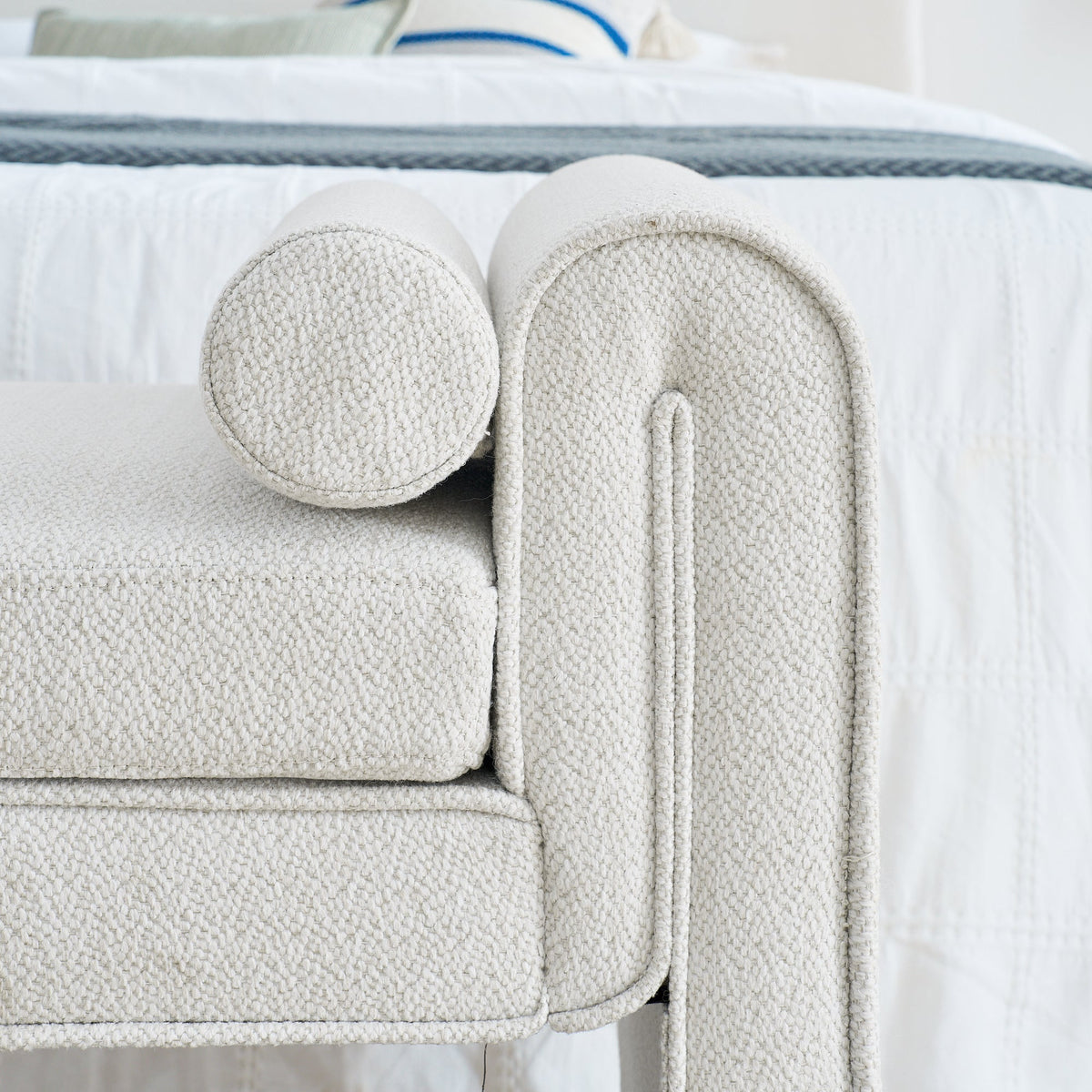 Upholstered Bedroom Storage Bench with Bolster Arms