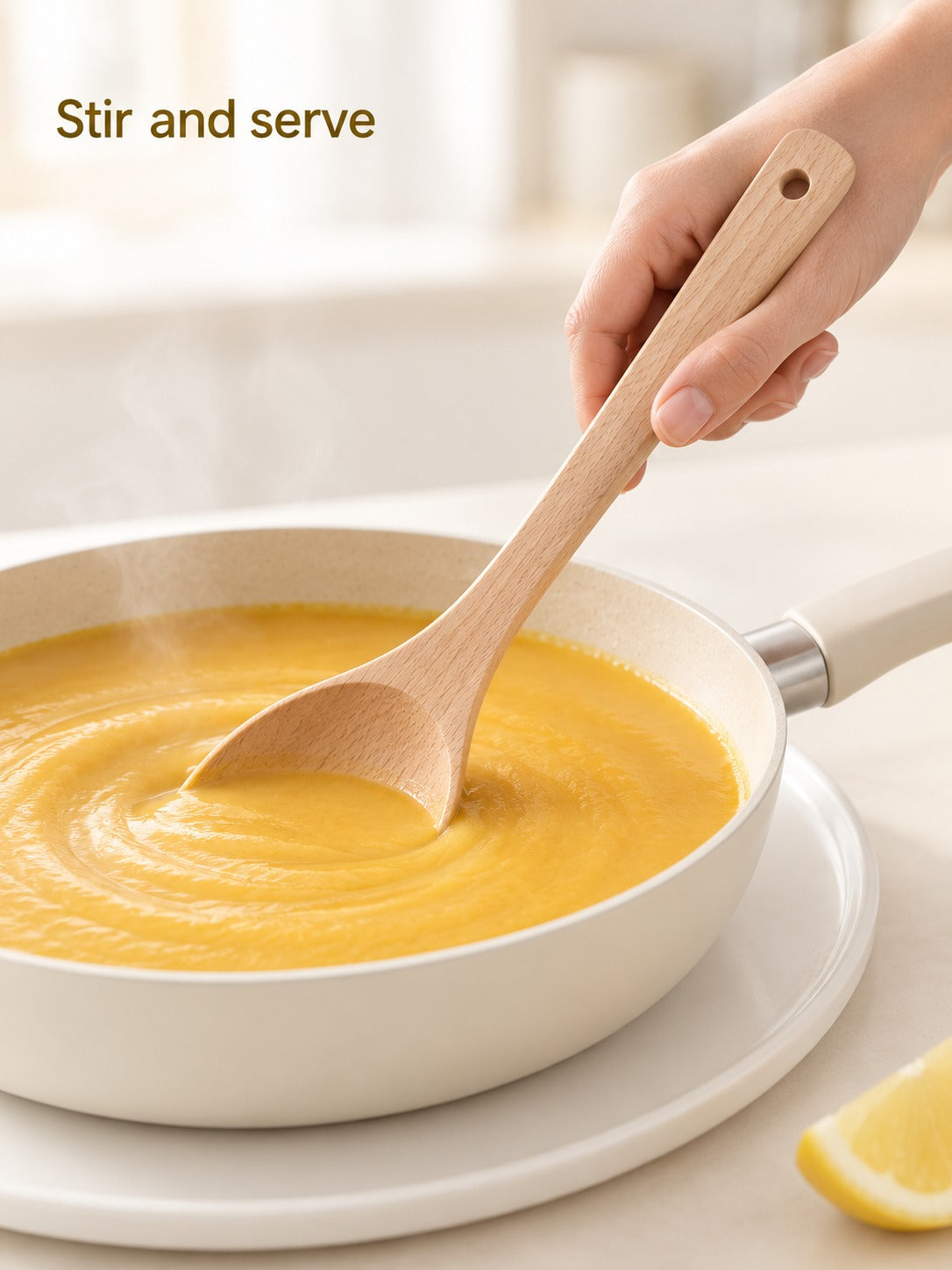 Natural Beech Wood Spoon for Nonstick Pans and Soups