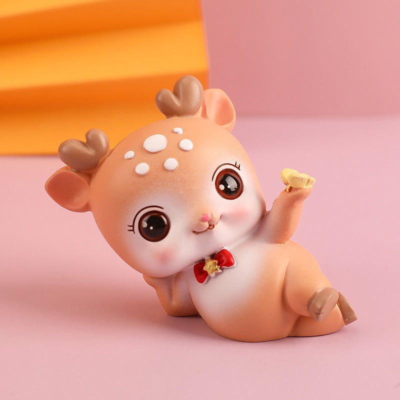 Resin Deer Figurine for Cute Desk, Shelf & Car Decor