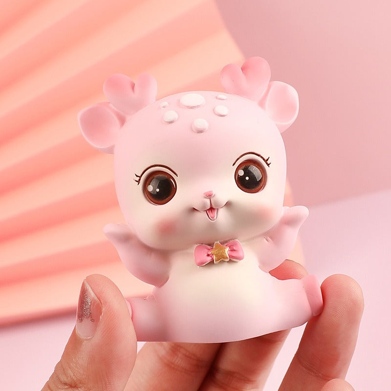Resin Deer Figurine for Cute Desk, Shelf & Car Decor