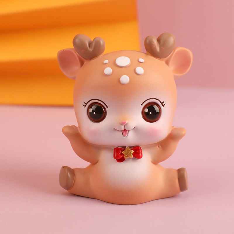 Resin Deer Figurine for Cute Desk, Shelf & Car Decor