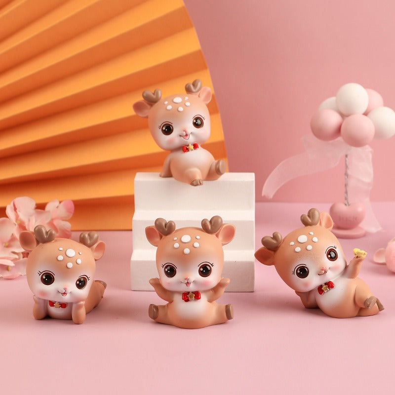 Resin Deer Figurine for Cute Desk, Shelf & Car Decor