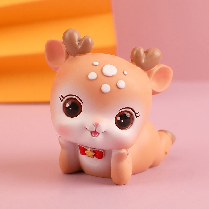 Resin Deer Figurine for Cute Desk, Shelf & Car Decor