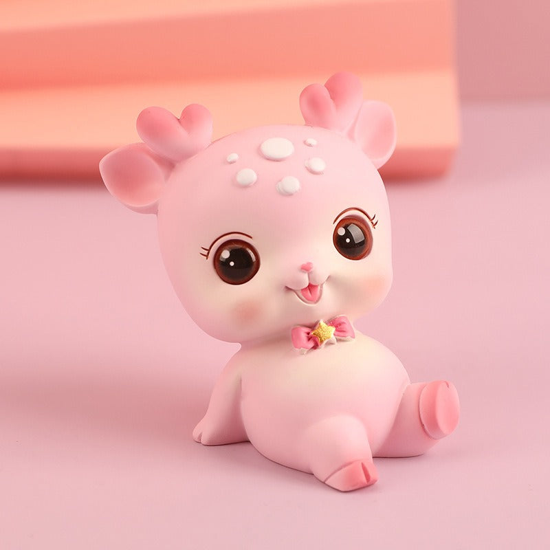 Resin Deer Figurine for Cute Desk, Shelf & Car Decor