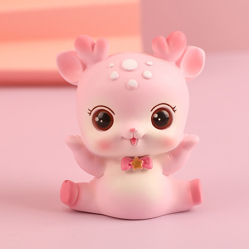 Resin Deer Figurine for Cute Desk, Shelf & Car Decor
