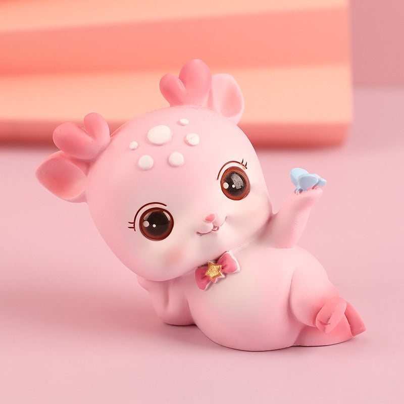Resin Deer Figurine for Cute Desk, Shelf & Car Decor