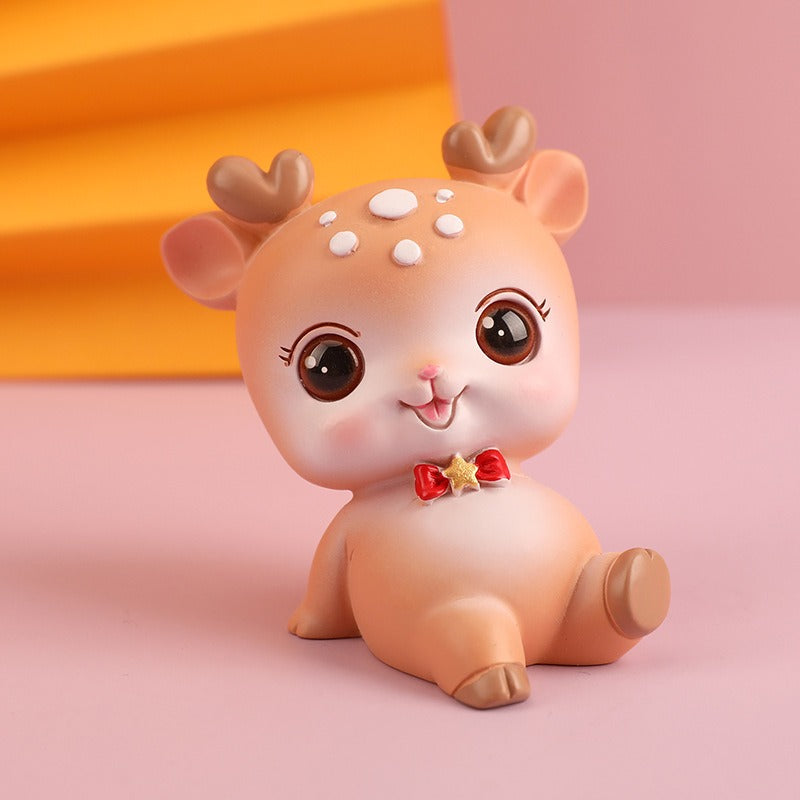 Resin Deer Figurine for Cute Desk, Shelf & Car Decor