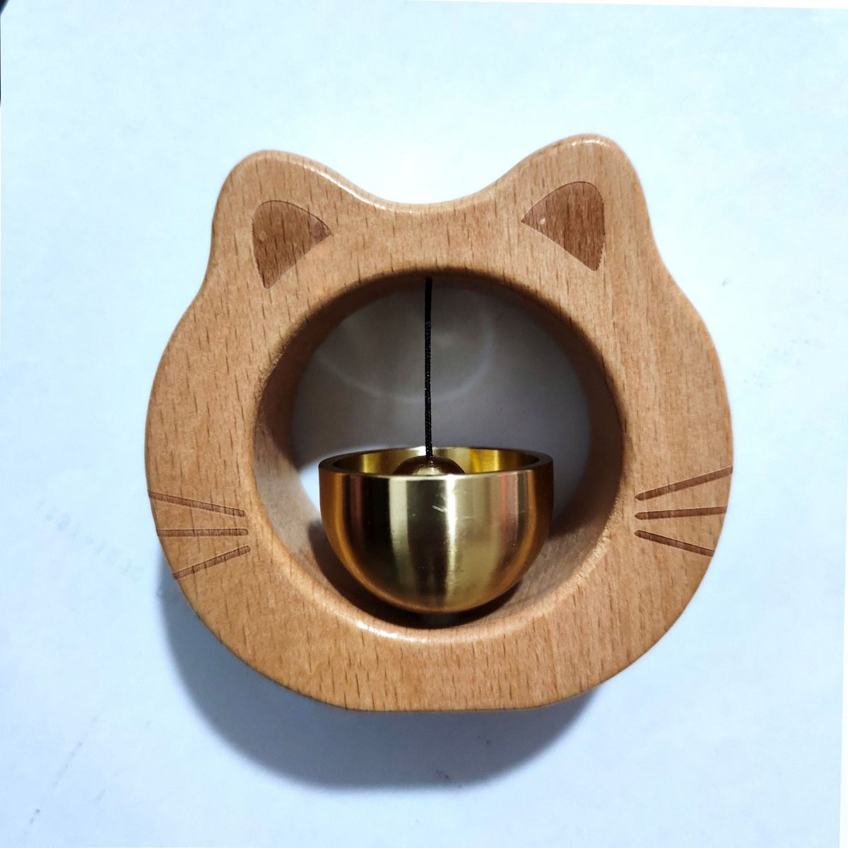 Cat-Shaped Wooden Doorbell for Whimsical Entryways