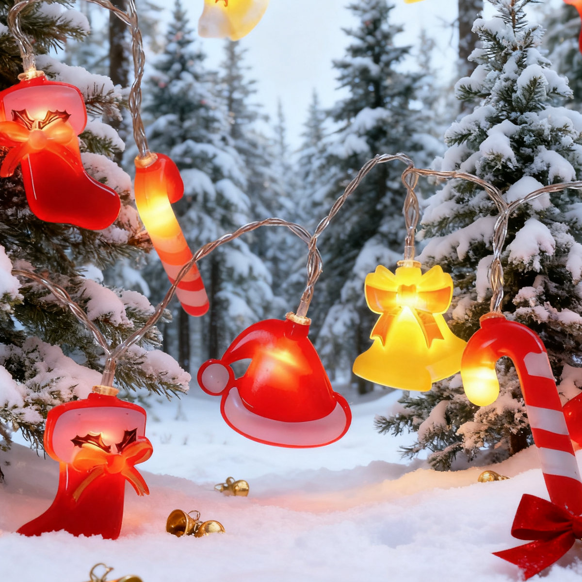 LED Christmas Light String with Glowing Bell Figures