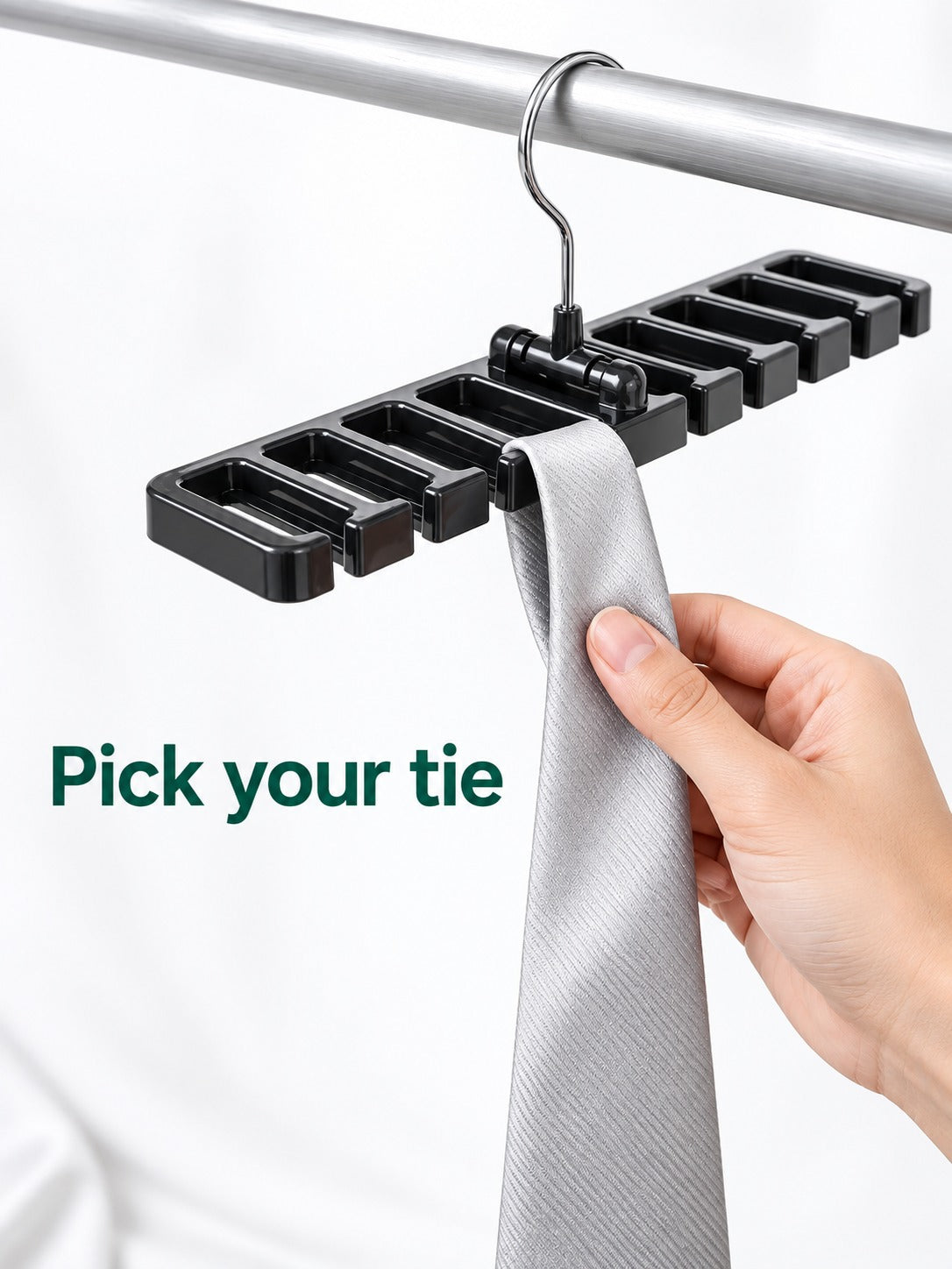 Belt and Tie Rack for Closet Rod, Holds 12 Pieces