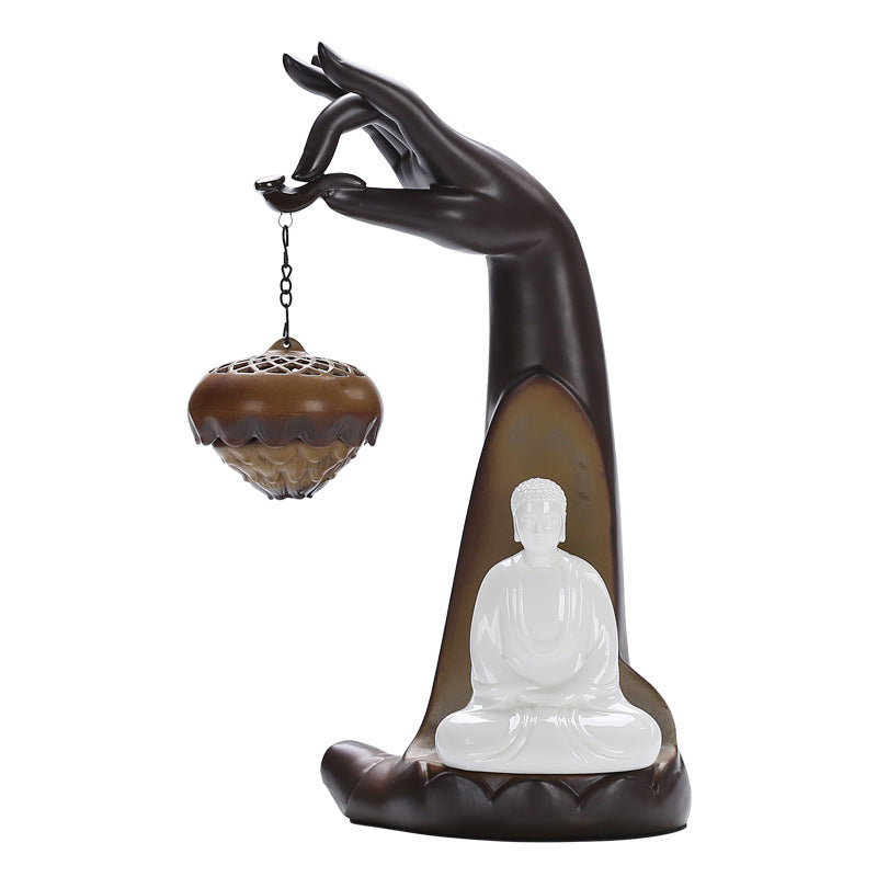Backflow Incense Burner With Buddha Glow Night Light