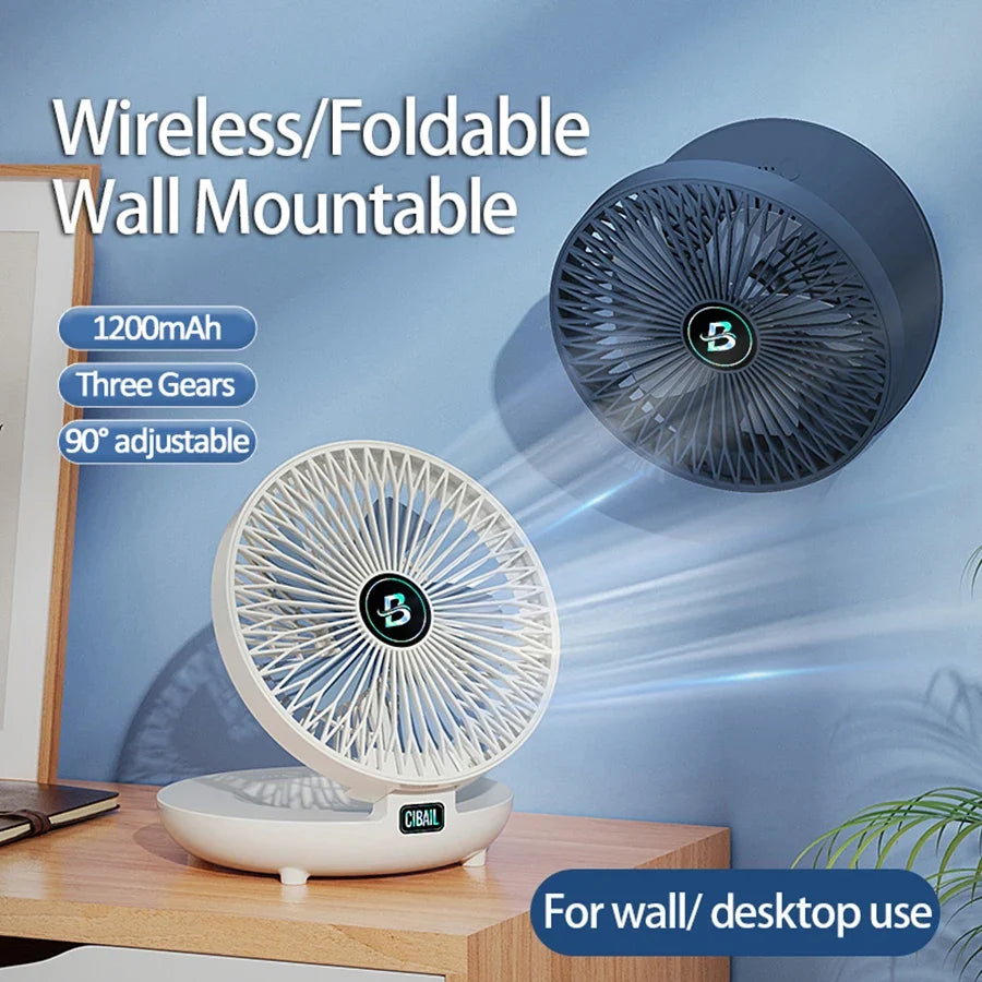Folding Desktop Fan: Cordless Wall-Mount Cooling