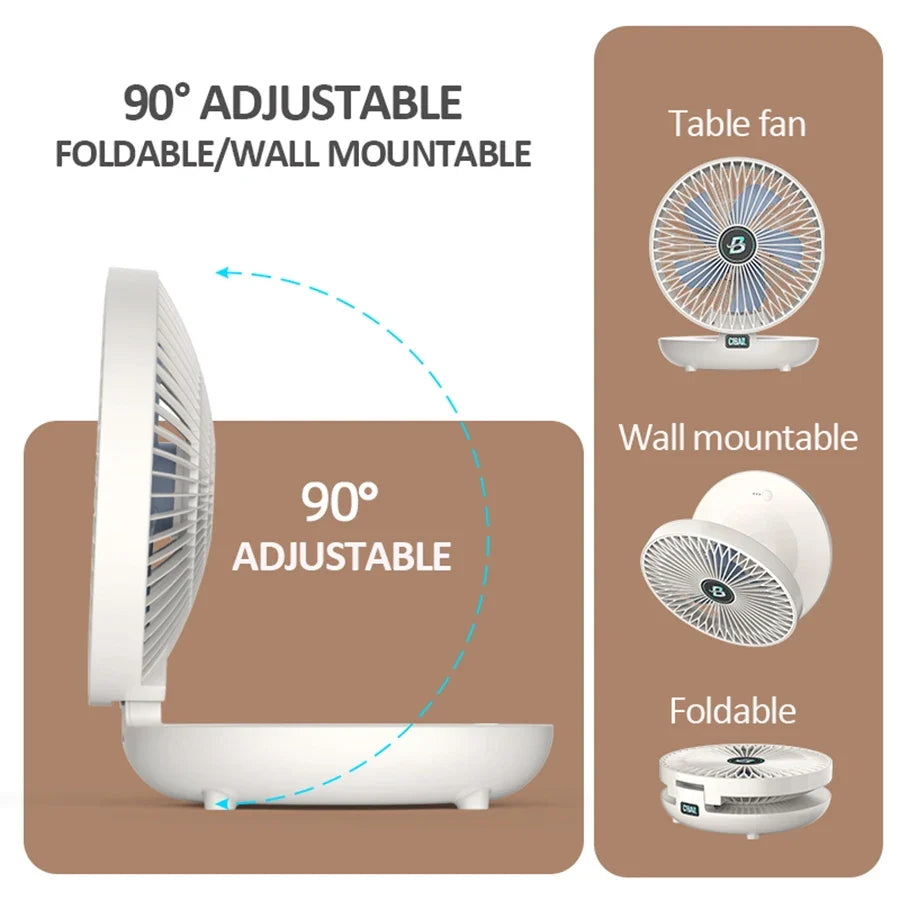 Folding Desktop Fan: Cordless Wall-Mount Cooling