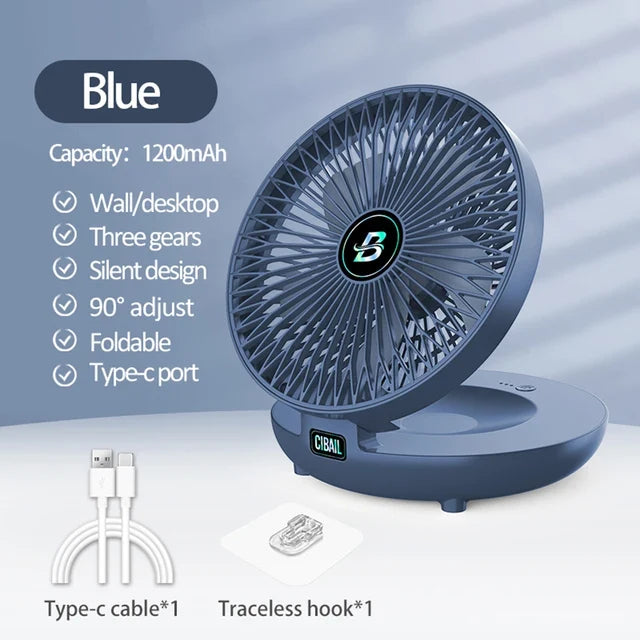 Folding Desktop Fan: Cordless Wall-Mount Cooling