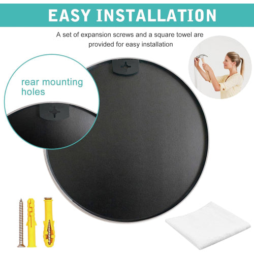 Round Bathroom Mirror 16 Inch, Modern Black Metal Frame