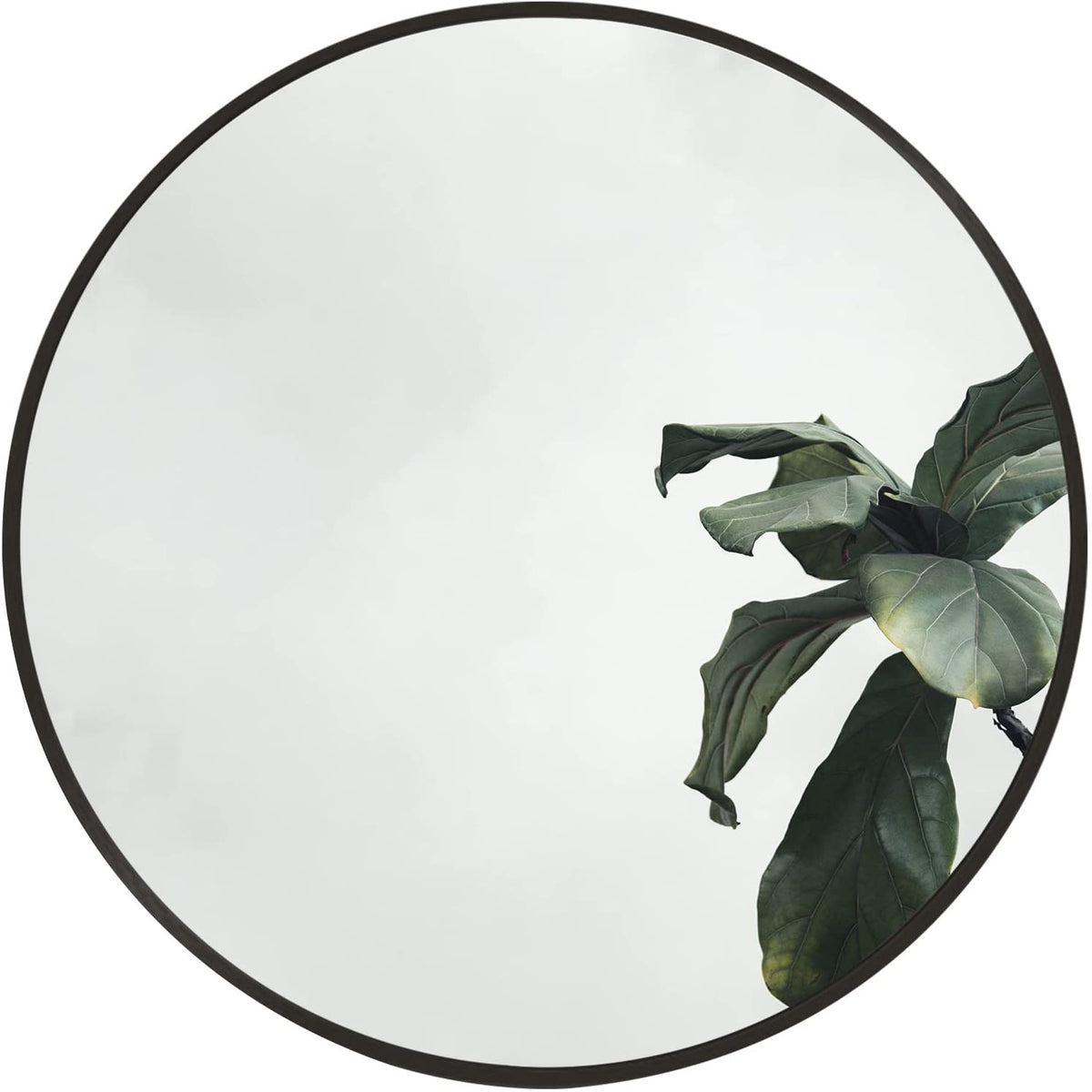Round Bathroom Mirror 16 Inch, Modern Black Metal Frame
