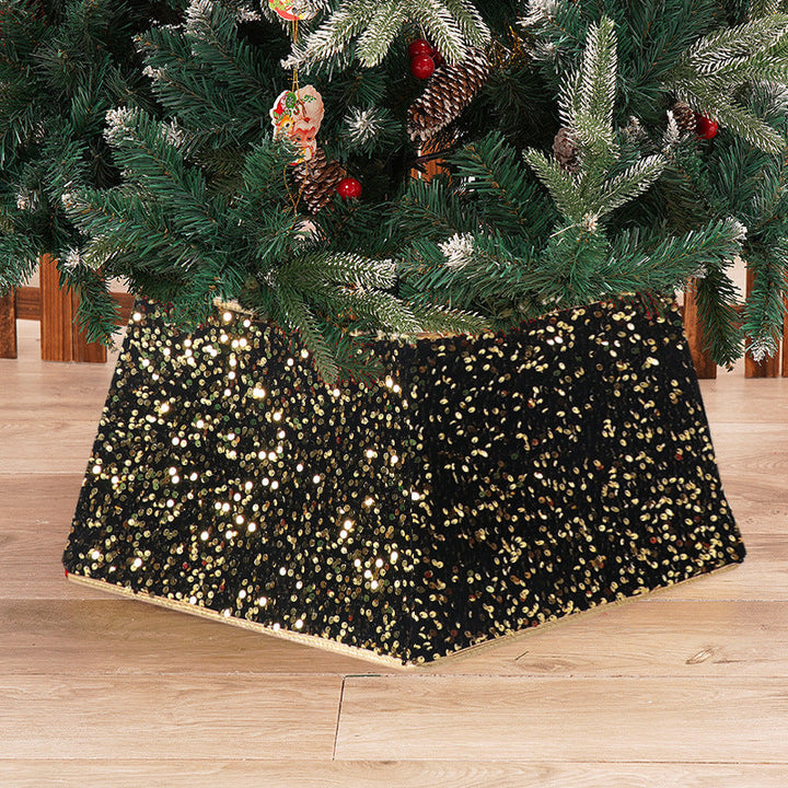 Black Sequin Christmas Tree Skirt with Gold Trim Decor