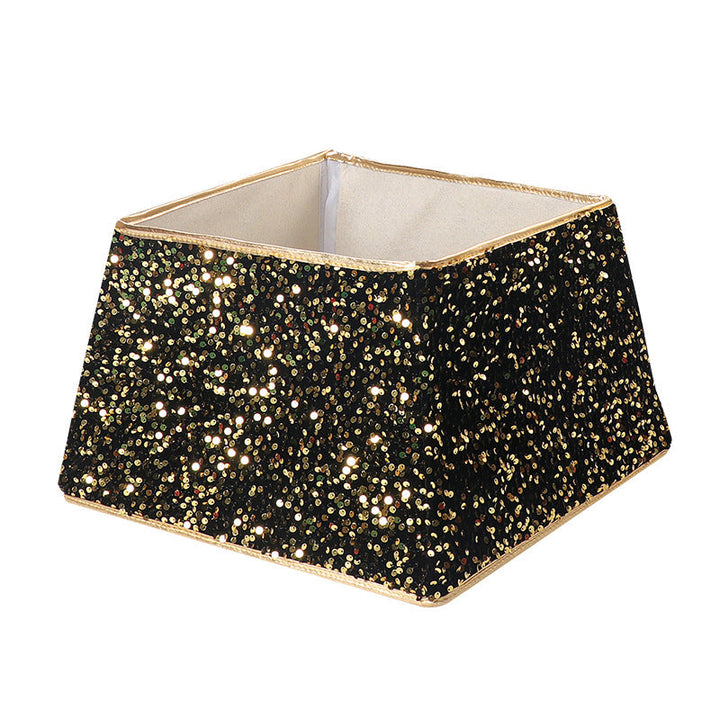 Black Sequin Christmas Tree Skirt with Gold Trim Decor
