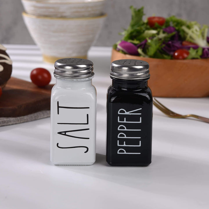 Salt and Pepper Shaker Set, Black and White Glass Square