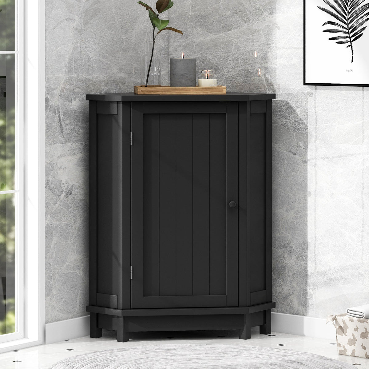 Black Corner Bathroom Cabinet with Adjustable Shelf