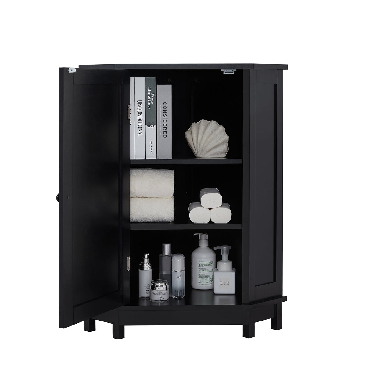 Black Corner Bathroom Cabinet with Adjustable Shelf