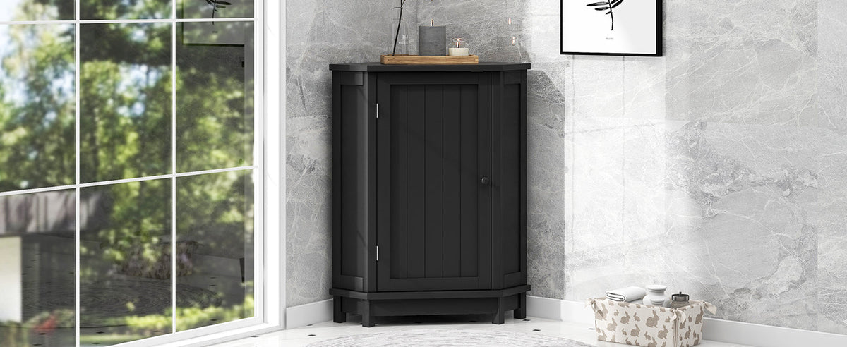 Black Corner Bathroom Cabinet with Adjustable Shelf