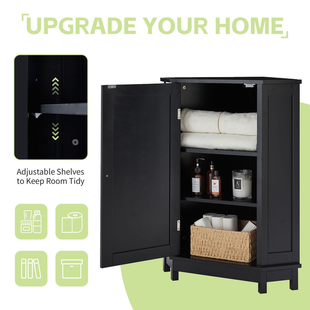 Black Corner Bathroom Cabinet with Adjustable Shelf