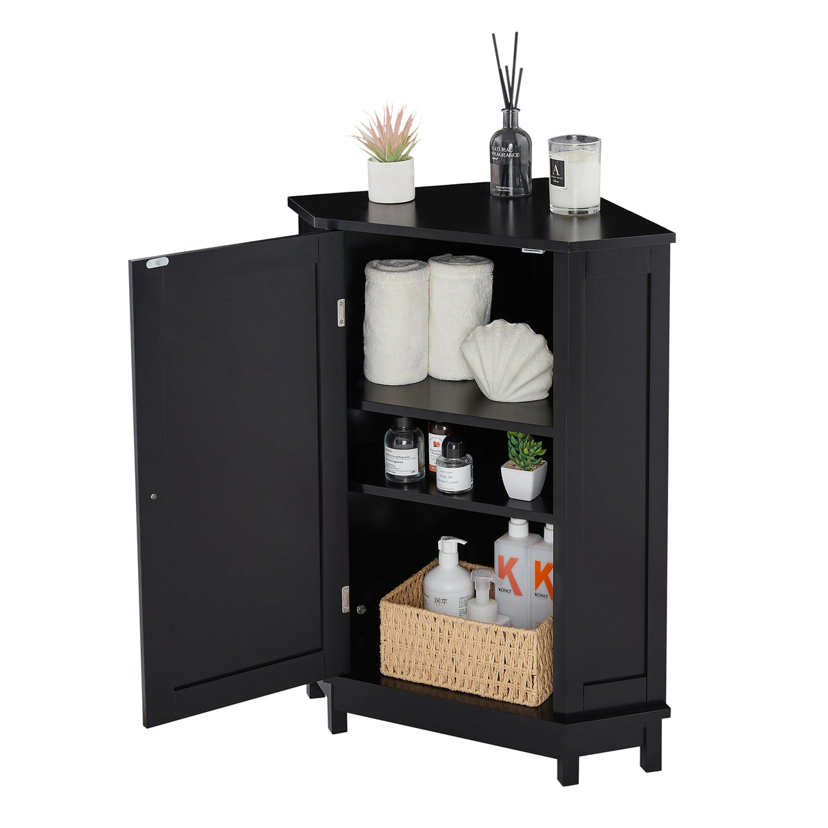 Black Corner Bathroom Cabinet with Adjustable Shelf