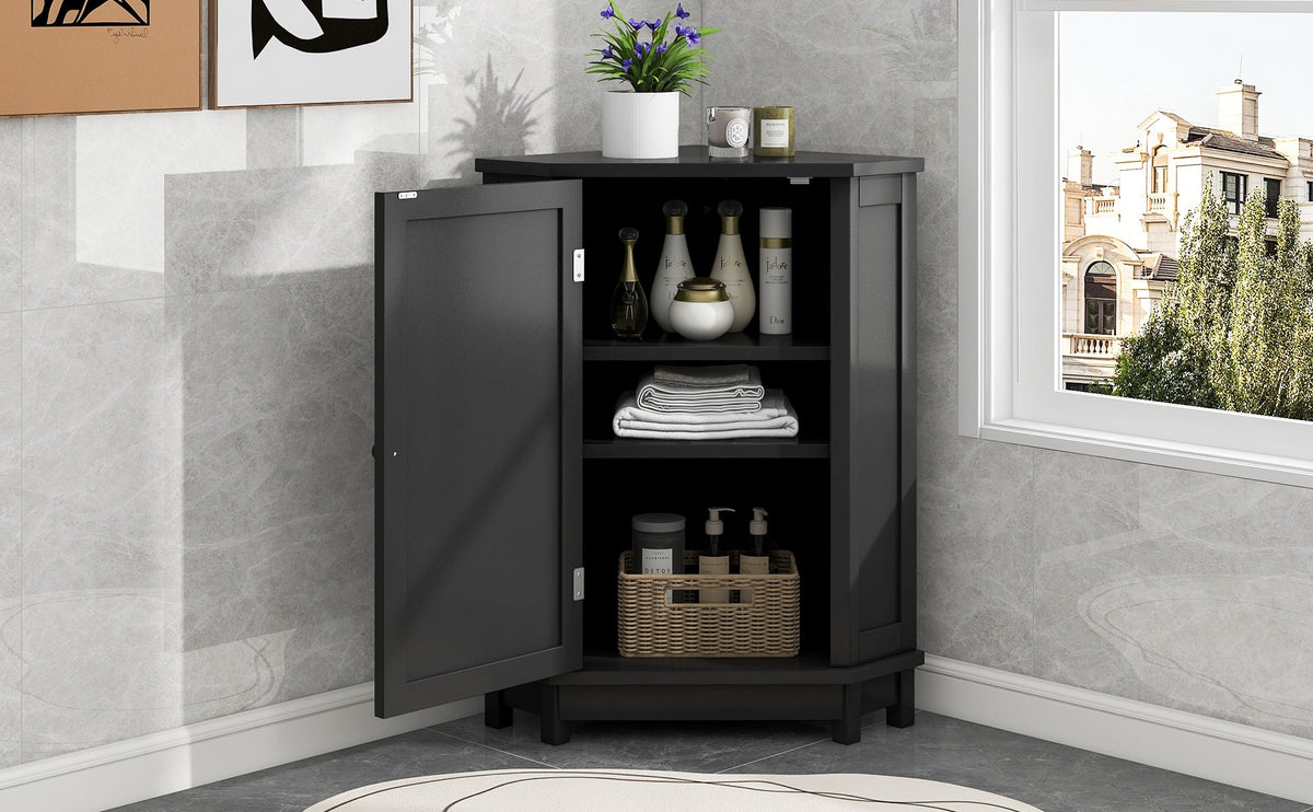Black Corner Bathroom Cabinet with Adjustable Shelf