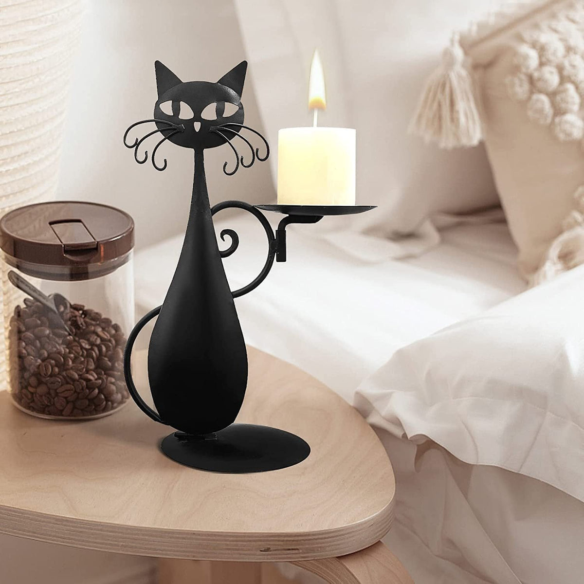 Black Cat Candle Holder for Cozy Farmhouse Table Decor