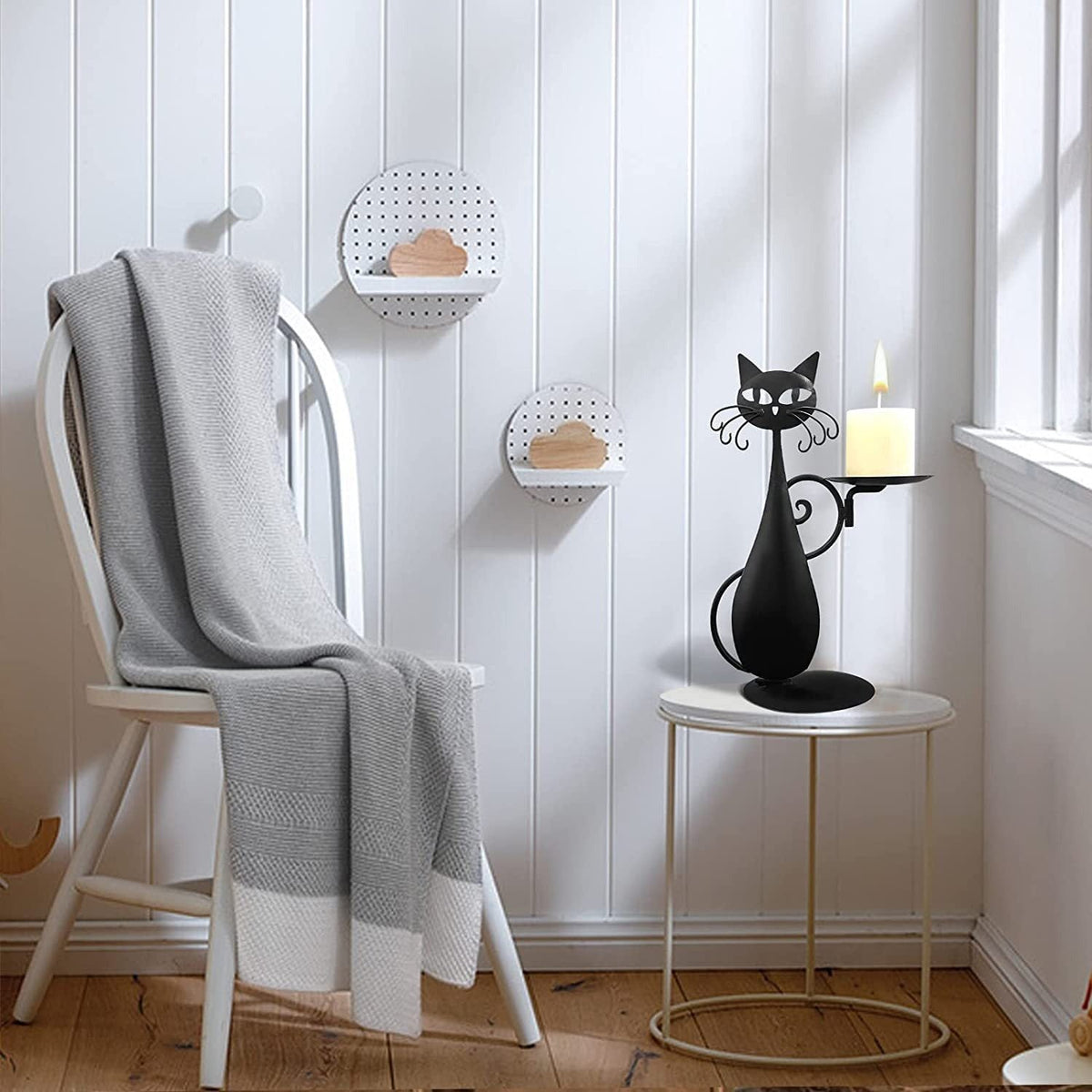 Black Cat Candle Holder for Cozy Farmhouse Table Decor