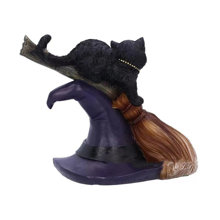 Black Cat Witch Figurine for Whimsical Halloween Decor
