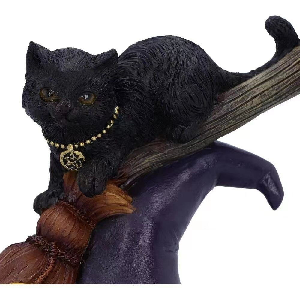 Black Cat Witch Figurine for Whimsical Halloween Decor