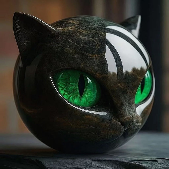 Black Cat Statue with Jewel-Toned Eyes for Desk Decor
