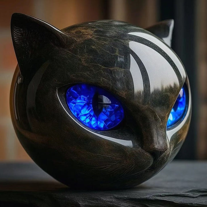 Black Cat Statue with Jewel-Toned Eyes for Desk Decor
