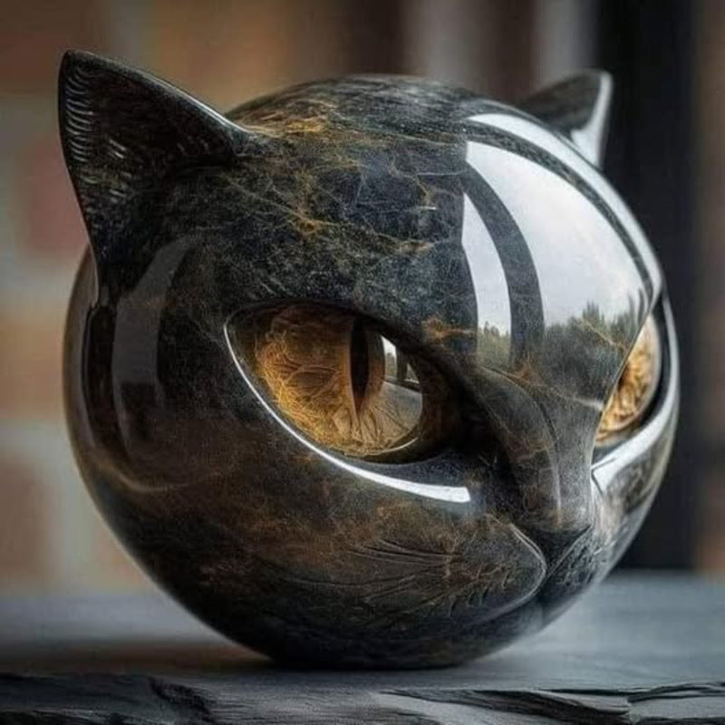Black Cat Statue with Jewel-Toned Eyes for Desk Decor