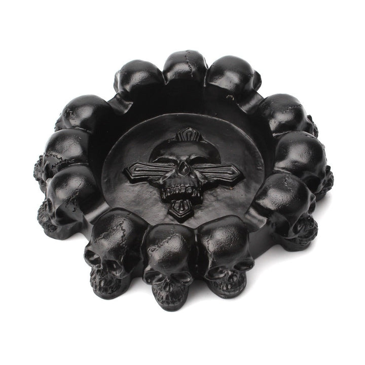 Black Skull Ashtray With Gothic Multi-Headed Design