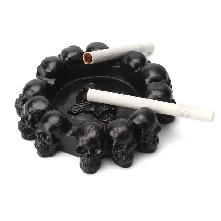 Black Skull Ashtray With Gothic Multi-Headed Design
