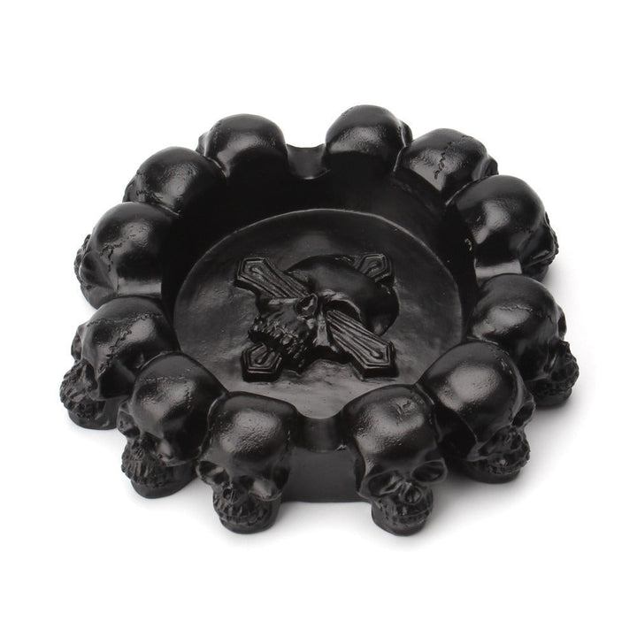 Black Skull Ashtray With Gothic Multi-Headed Design