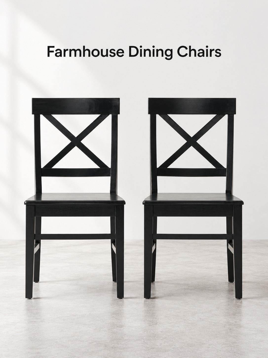 Farmhouse Black Acacia Wood Dining Chairs with X-Back