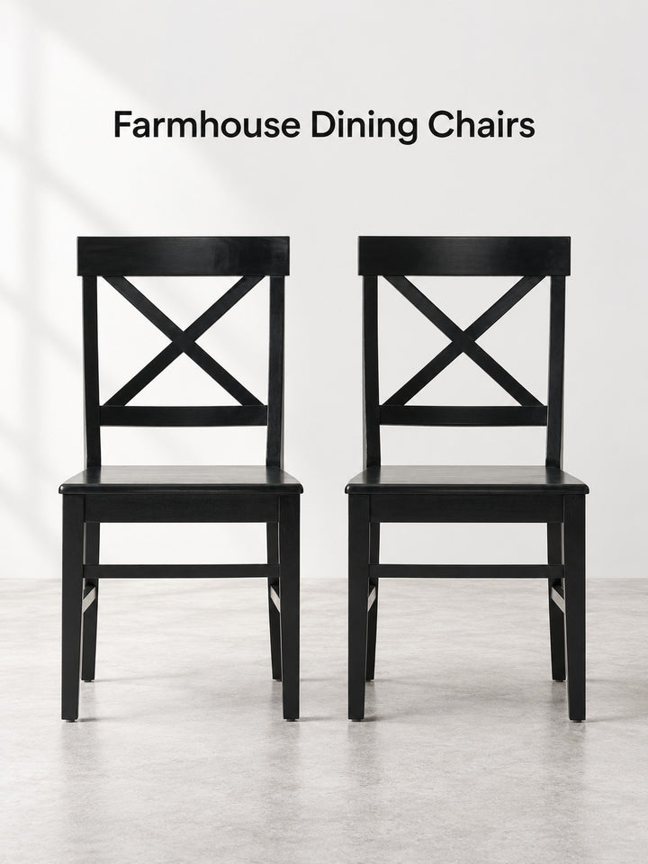 Farmhouse Black Acacia Wood Dining Chairs with X-Back