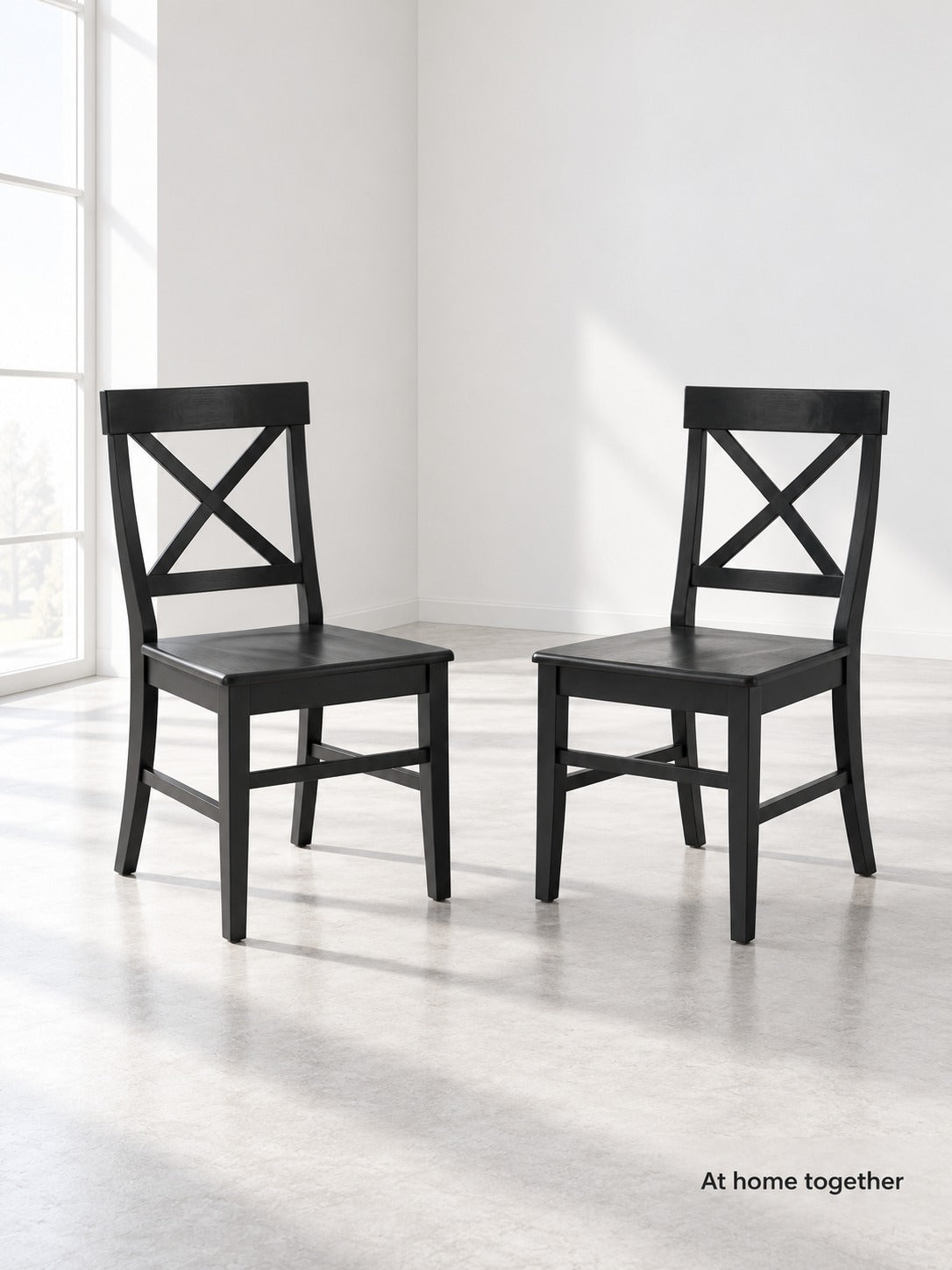 Farmhouse Black Acacia Wood Dining Chairs with X-Back