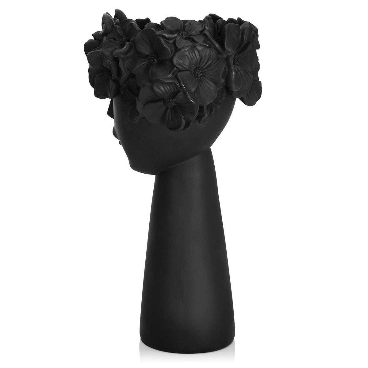 Sculptural Black Flowerpot With Gold Floral Accent