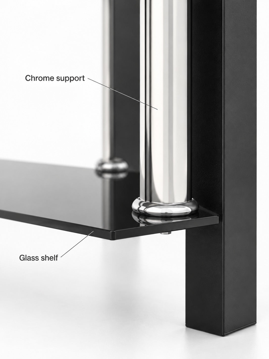 Modern Black Glass End Tables, Set of 2 with Lower Shelf