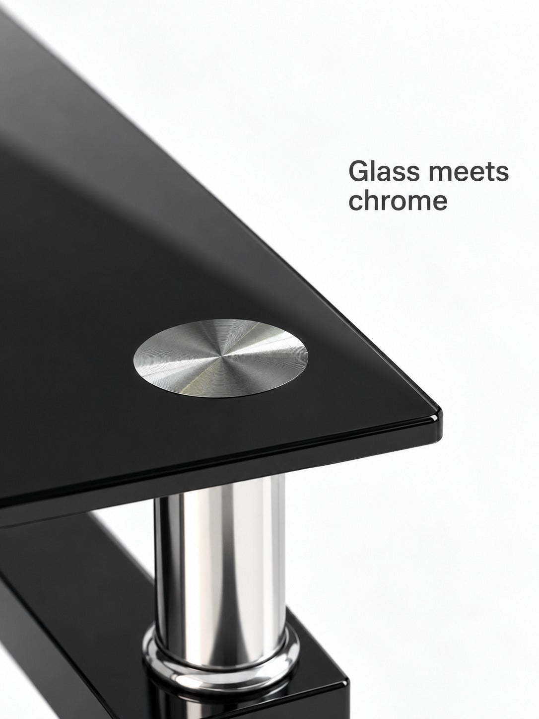 Modern Black Glass End Tables, Set of 2 with Lower Shelf